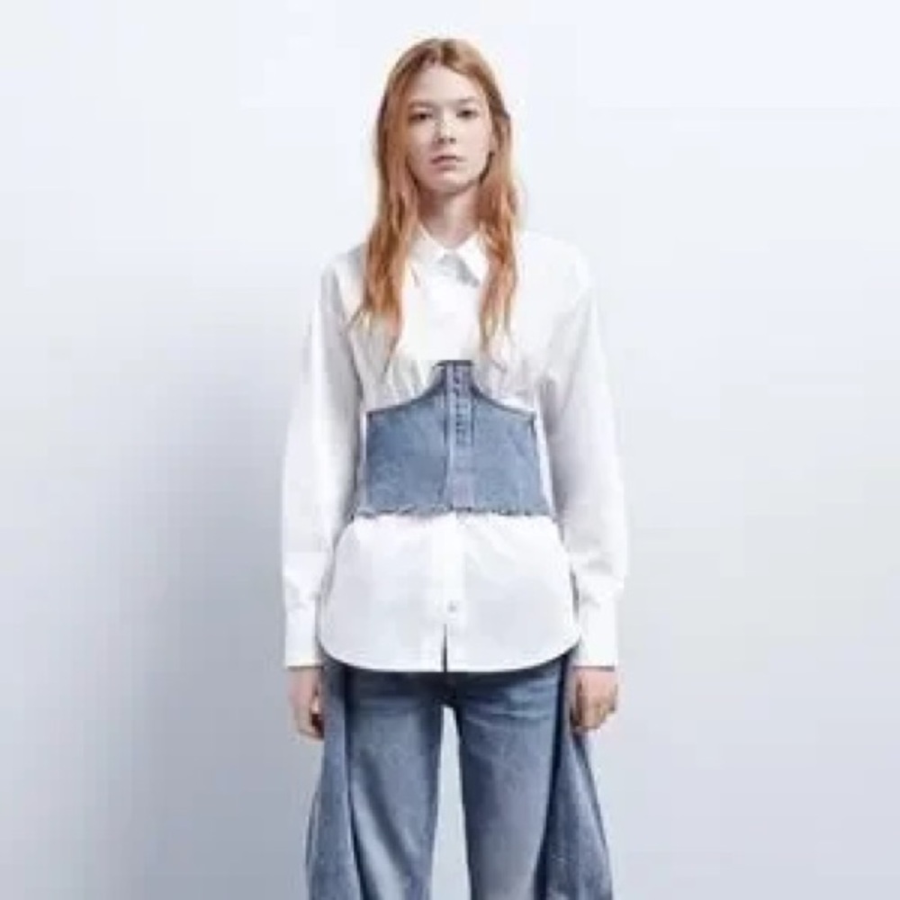 ZARA Denim Lace-Up Corset Top | Raw Edge Jean Bustier | Y2K Festival Size S NWT - Picture 4 of 10